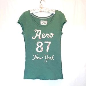 AÉROPOSTALE Distressed T-Shirt, Cap Sleeve